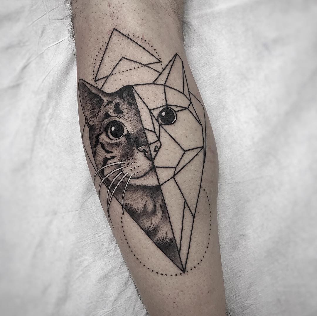 Geometric Cat Tattoo