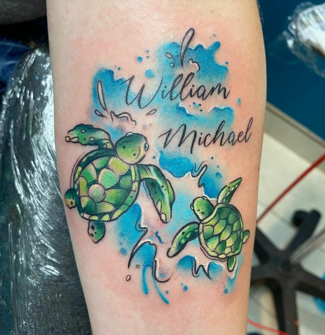 Mom And Baby Sea Turtle Tattoo