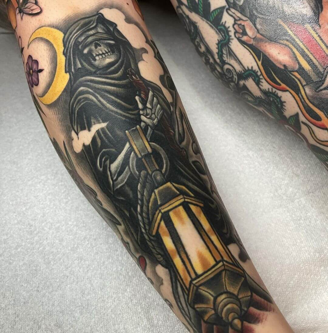 Neo-Traditional Charon Boatman Arm Tattoo