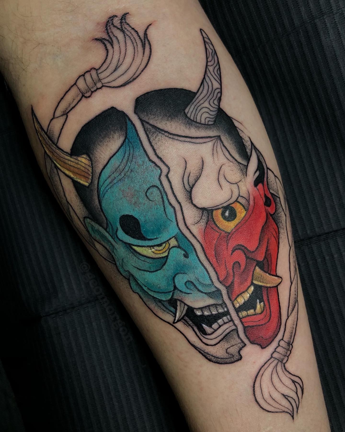 Half Hannya Half Oni Tattoo