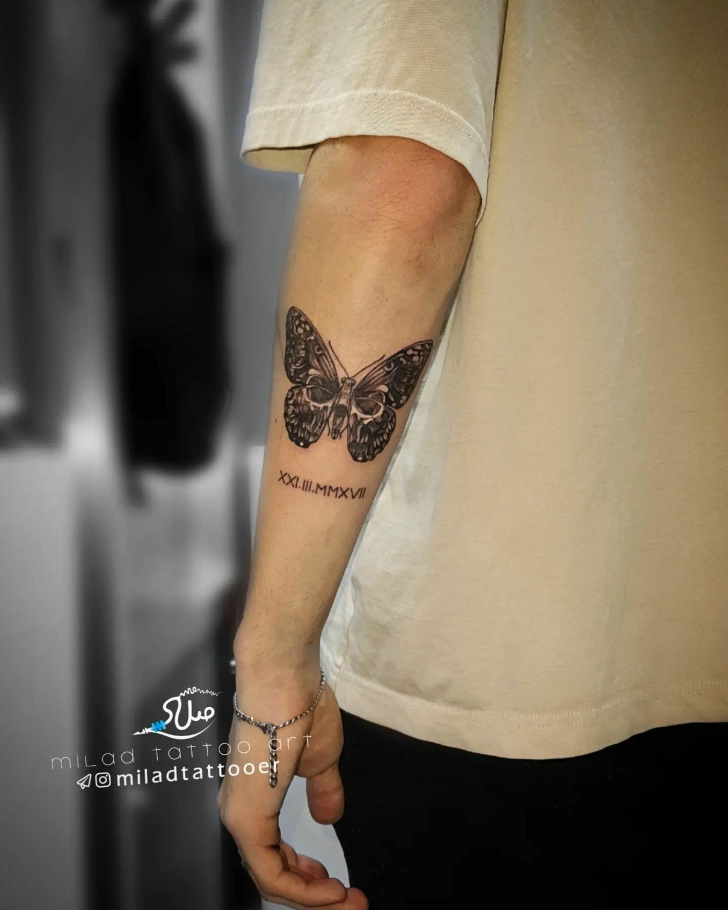 Big Butterfly Tattoo Designs with Roman Numerals