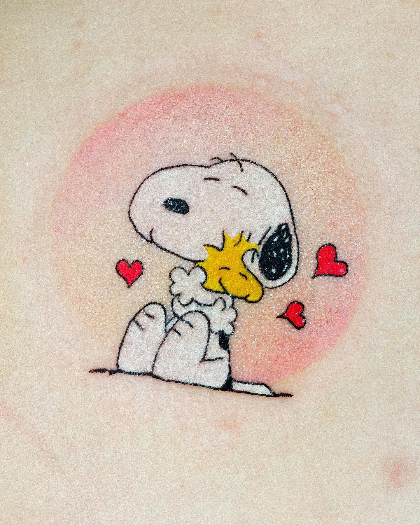 Woodstock Hugging Snoopy Tattoo