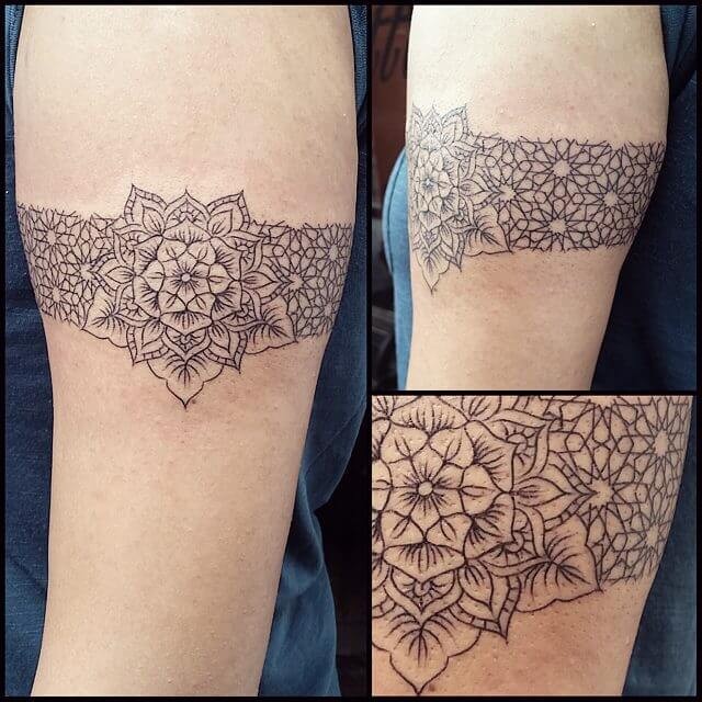 Unique Geometric Hawaiian Floral Armband Tattoo Design