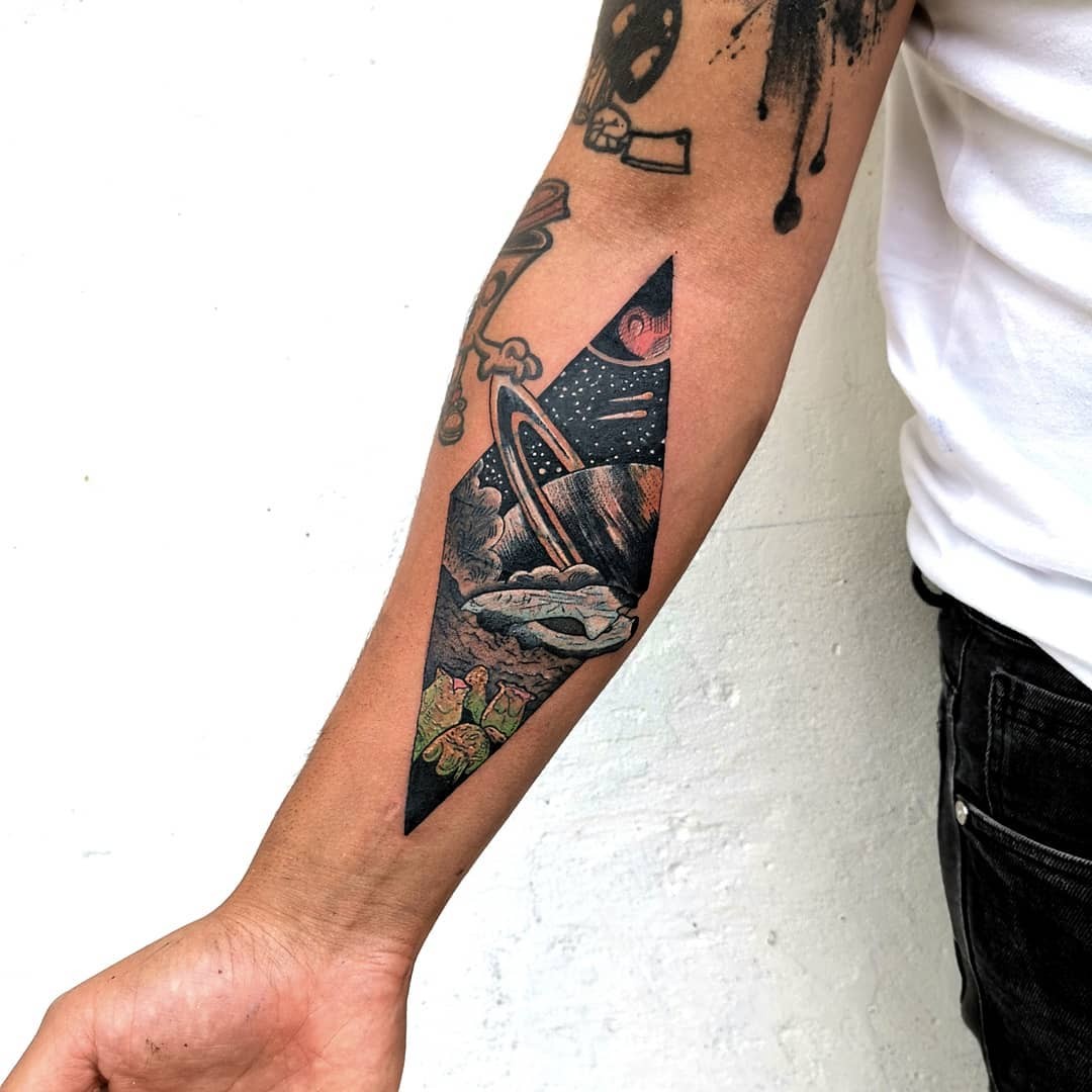 Forearm Spaceship Tattoo