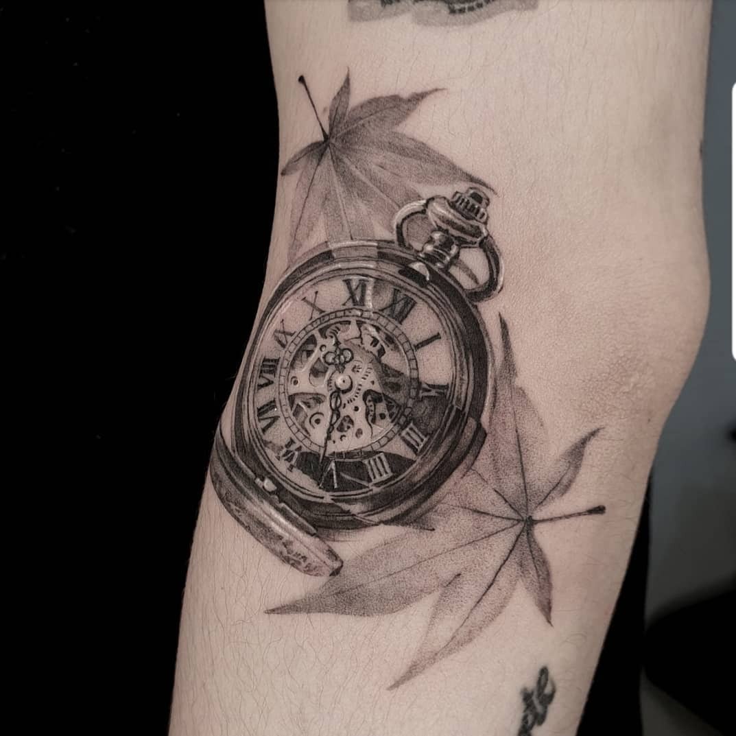 Time Piece Upper Arm Fall Tattoo