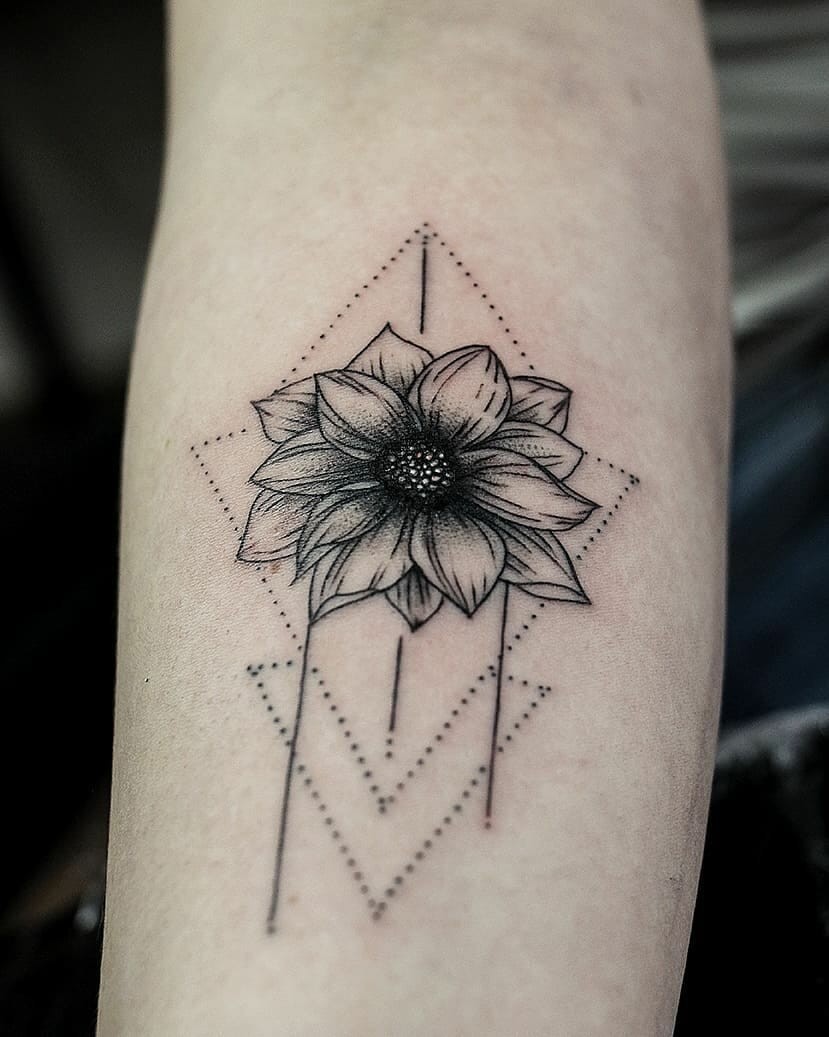 Geometrical Dahlia Tattoo Designs For Men And Women