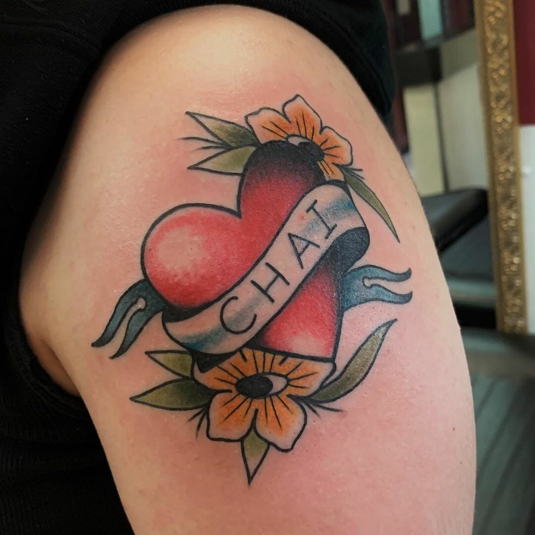 Banner Tattoo With Flowers