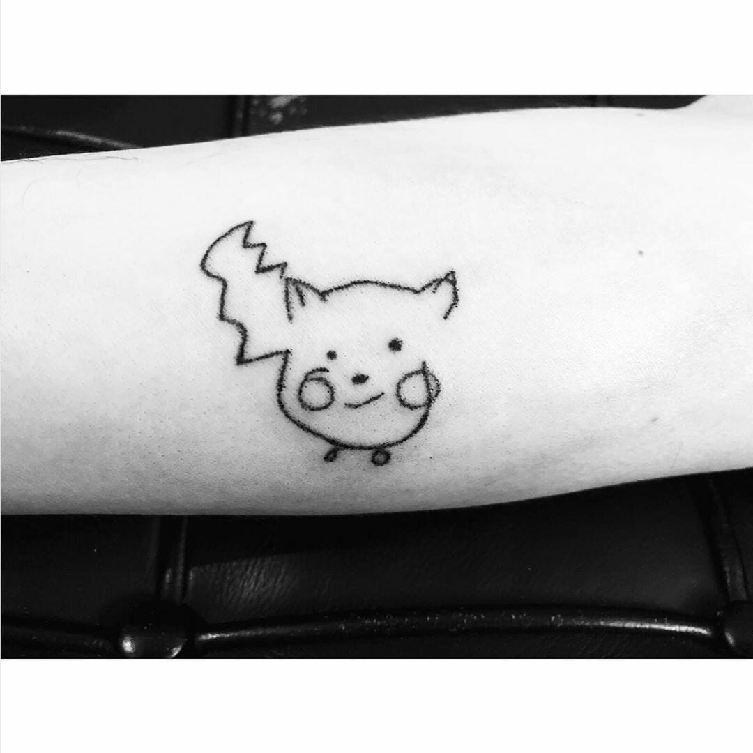 Charming One Line Black Ink Pikachu Tattoo Favorite Pikachu Cover Up Tattoo