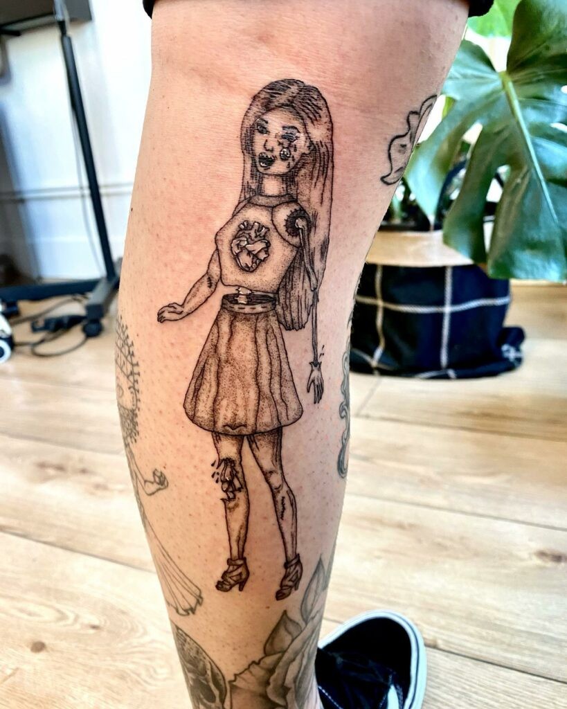 Vintage Barbie Tattoo Design on Leg