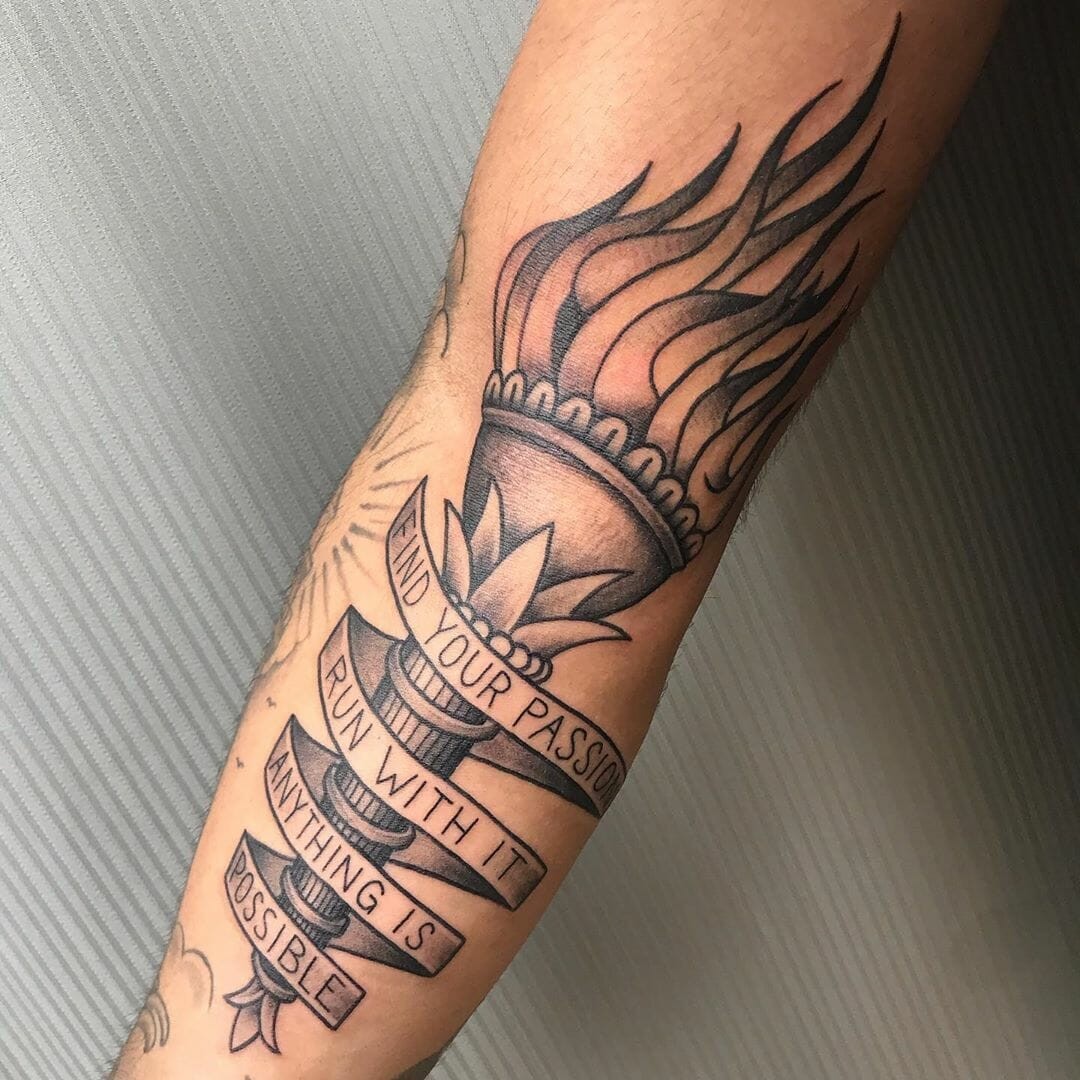 Banner Tattoo With Vintage Fire