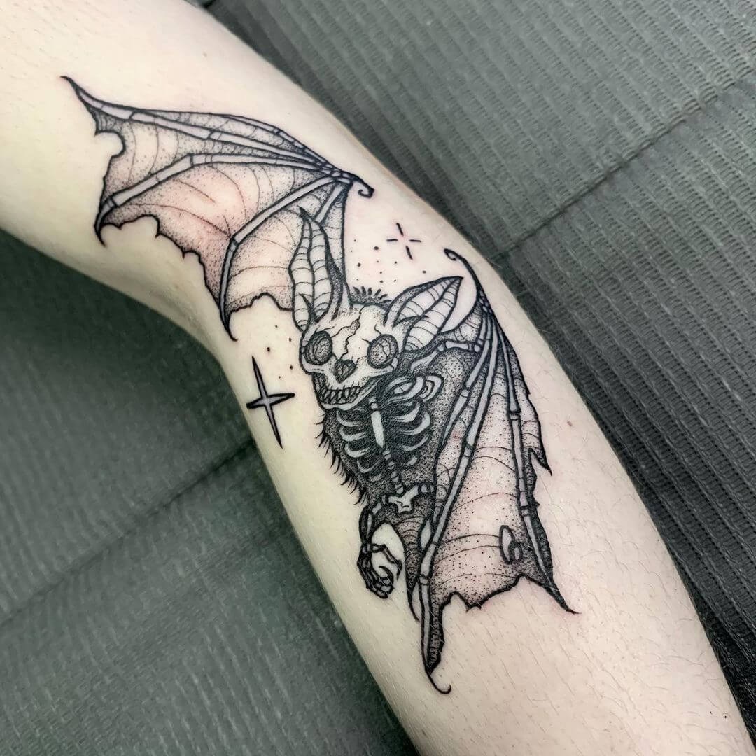 Cute Skeleton Bat Tattoo