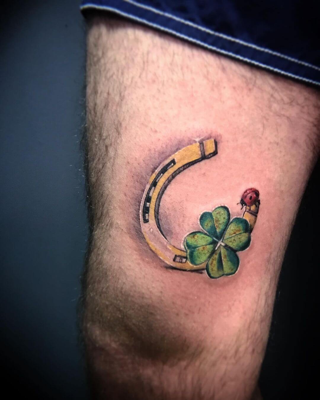 Beetle And Horseshoe Four Leaf Clover Tattoo