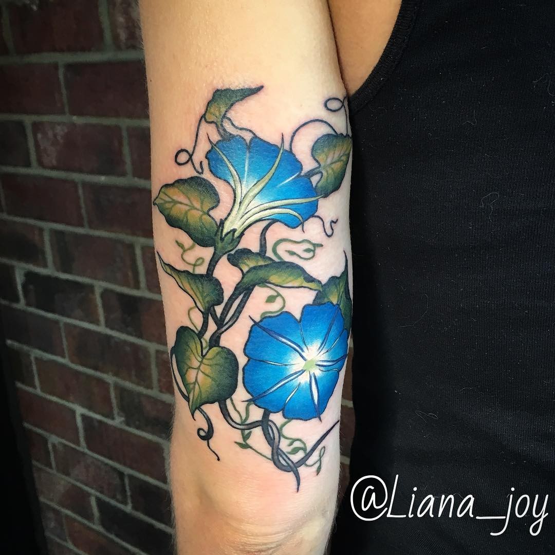 Bold Blue Morning Glory Tattoo