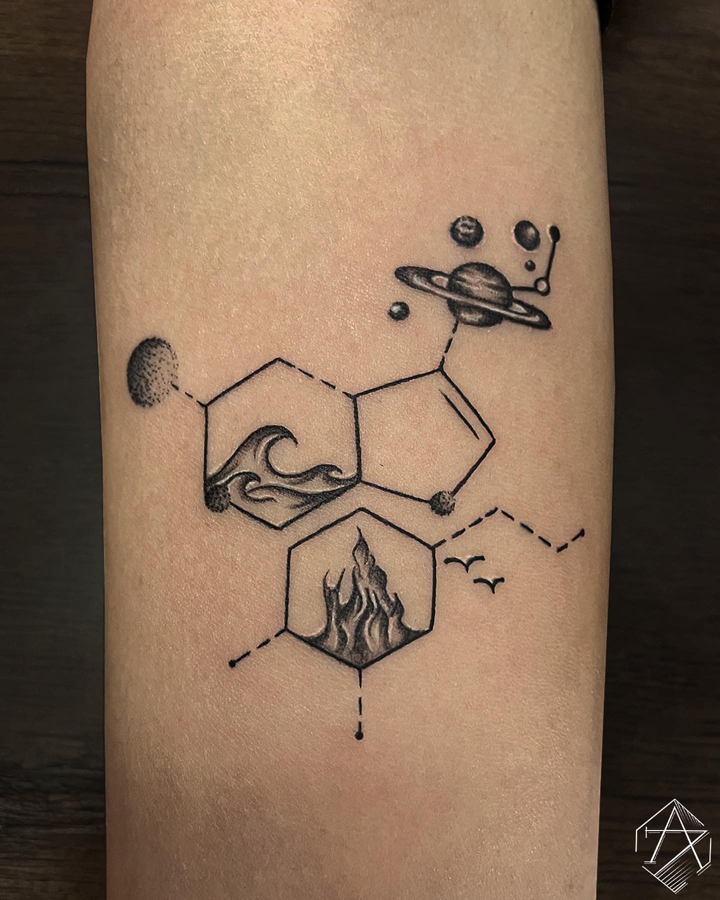 Elements Of Nature Dopamine And Serotonin Molecule Tattoo