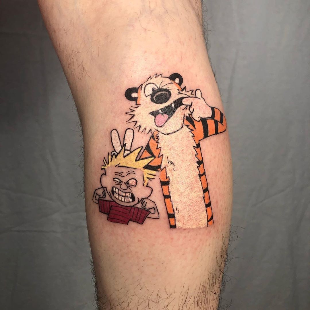 Calvin And Hobbes Tattoo Colorful Ink Design Funny 6 Year Old And His Stuffed Tiger