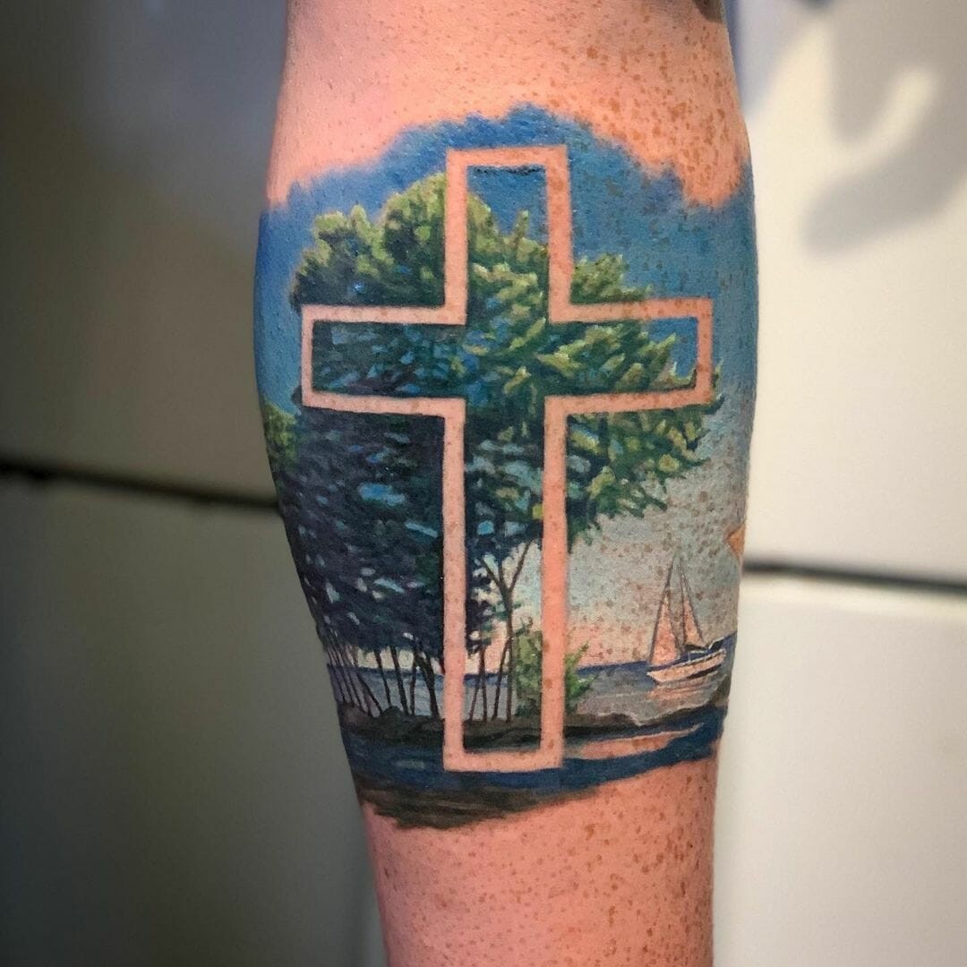 Negative Space Cross Tattoo Designs For Christians