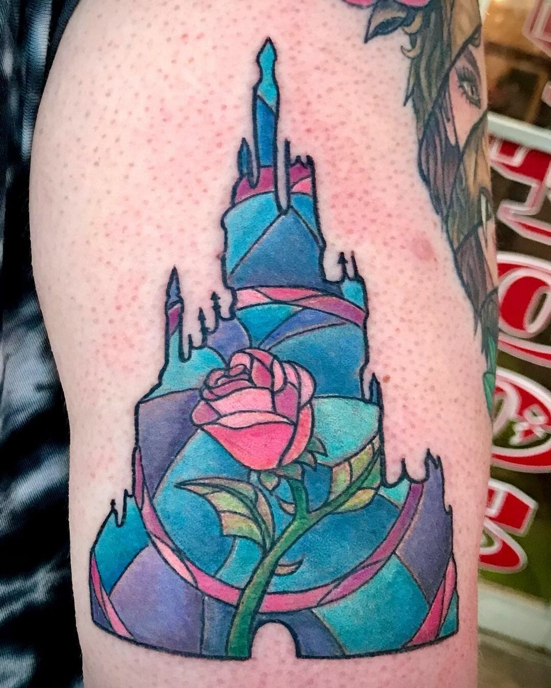 Beauty And The Beast Castle and Rose Tattoo