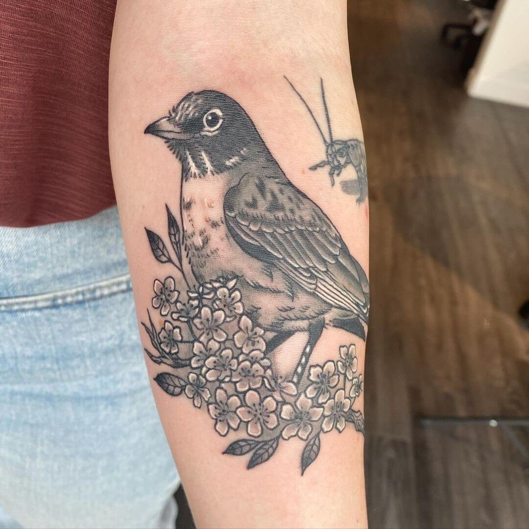 Ideas For Robin Tattoos With Floral Motifs