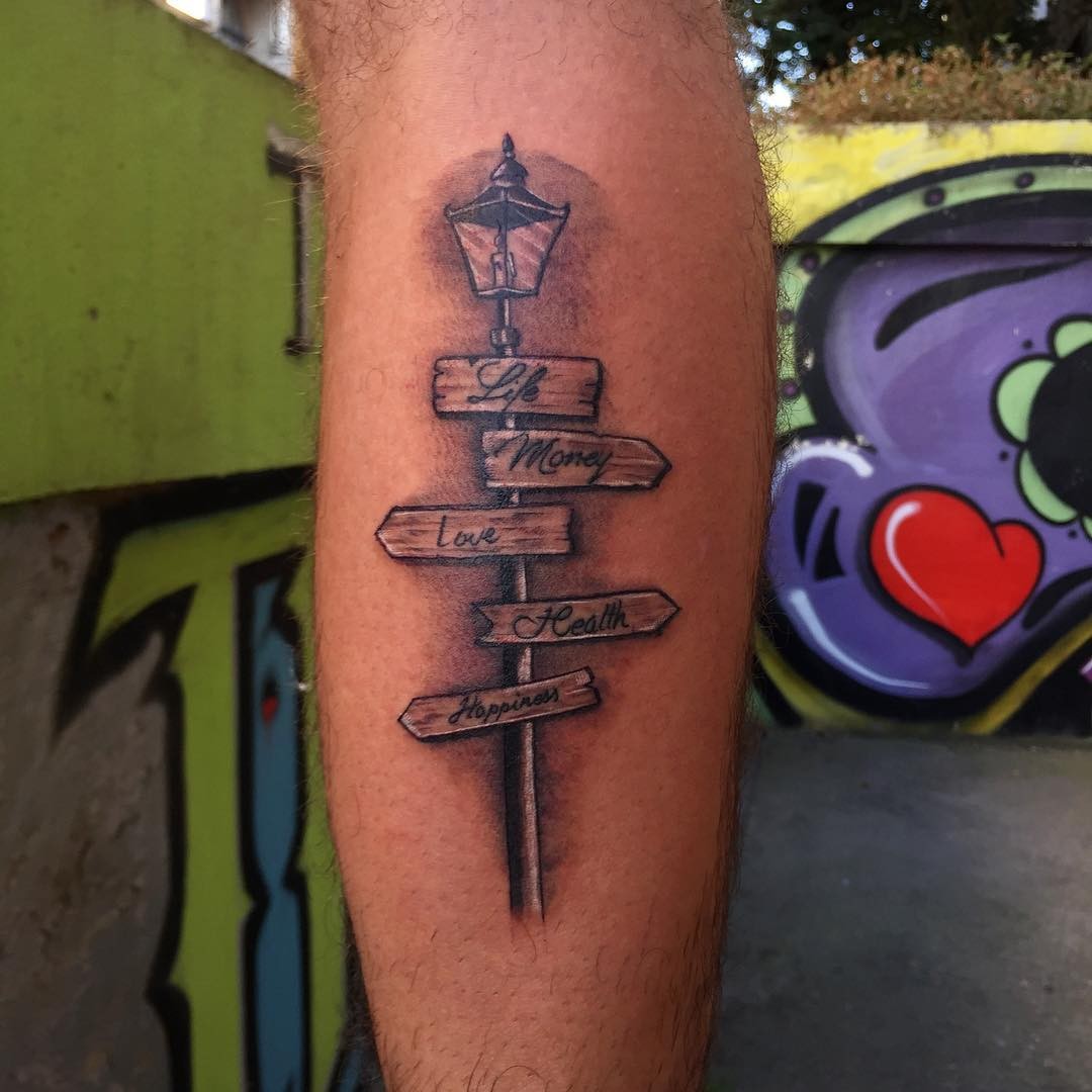 Street Sign On A Post Tattoo