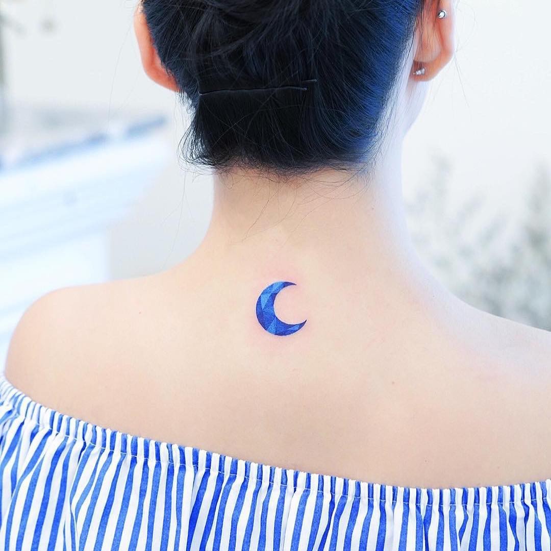 Blue Crescent Moon Tattoo