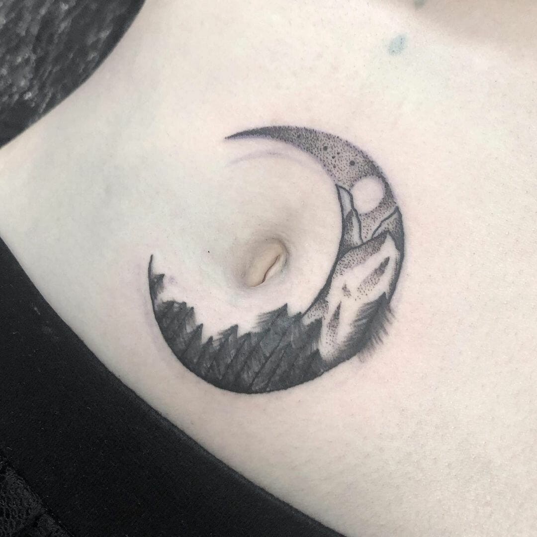 Moon Belly Button Tattoo