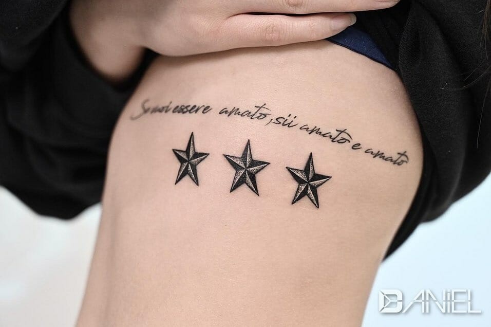 Three Black Work Nautical Star Tattoo