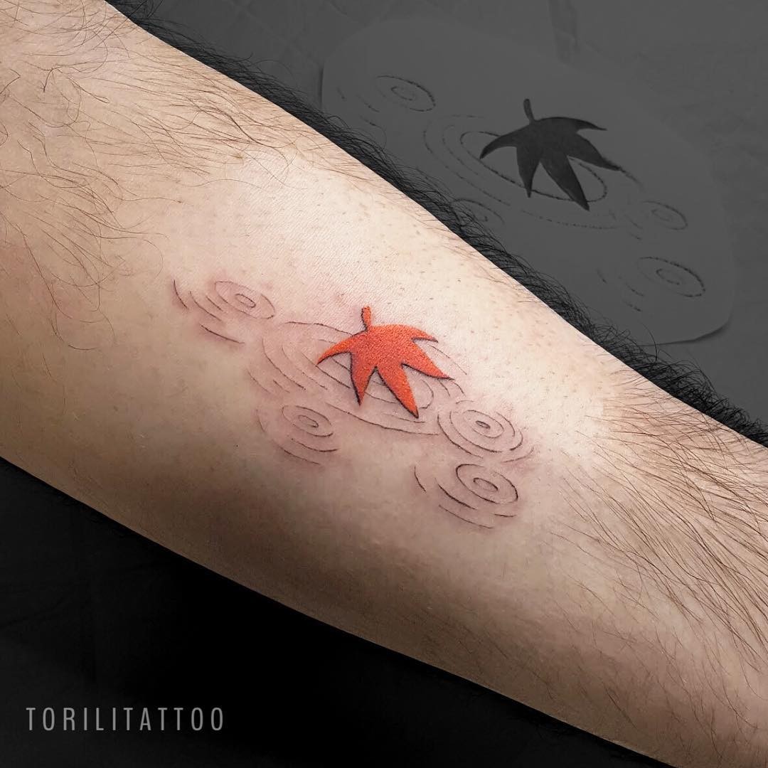 Minimal Raindrop And Leaf Tattoo