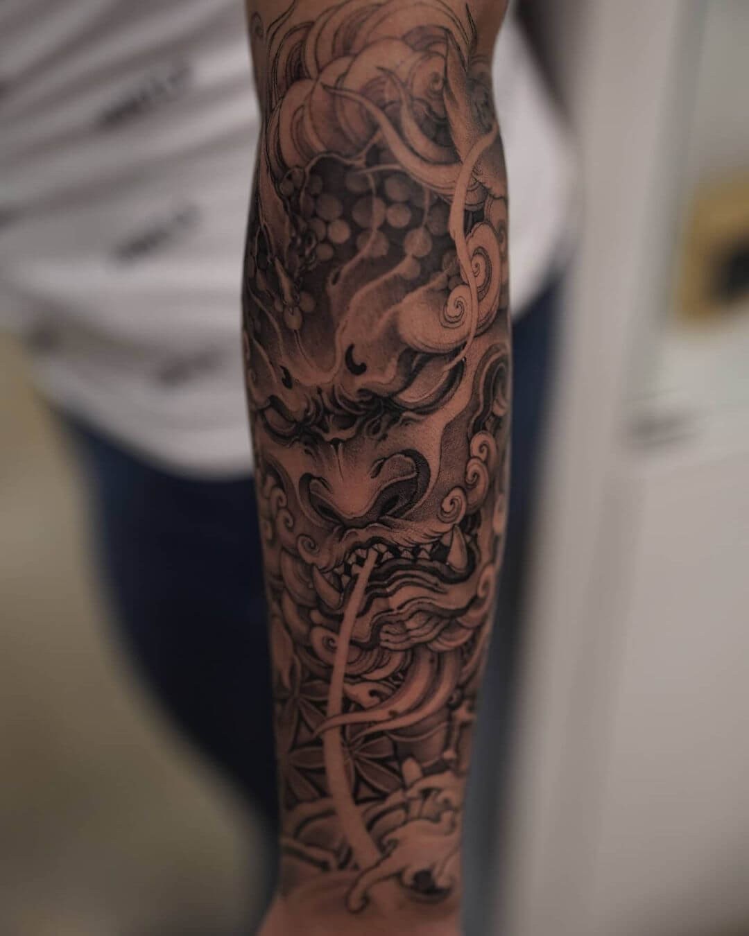 Foo Dog Sleeve Tattoo Designs