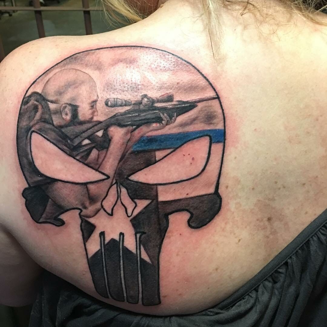 Skull Military Tattoo On Shoulder