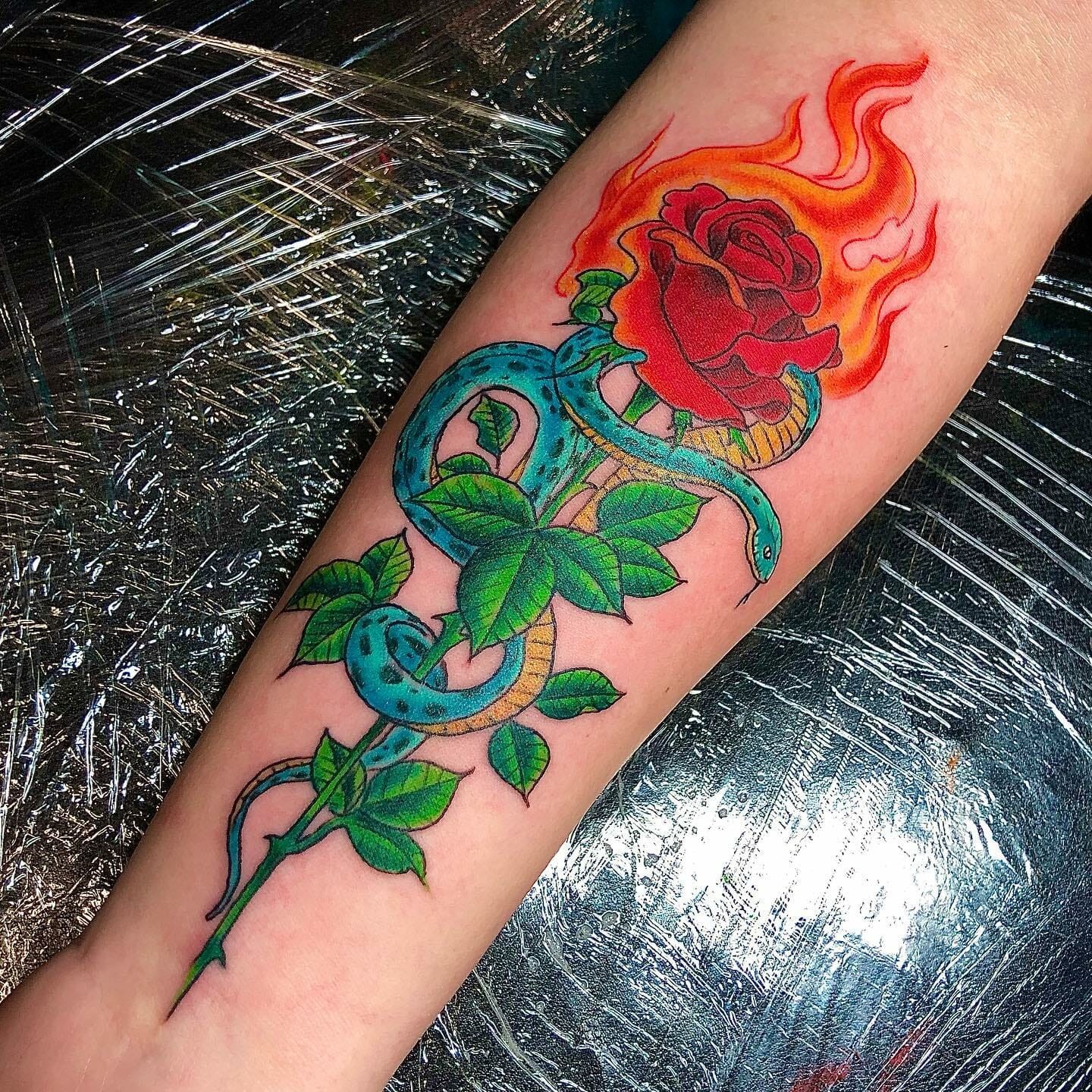 Snake And Rose Tattoo