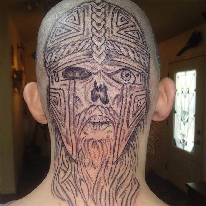 Shitty Vikings Tattoo On The Back Of Head Never Have Ragrets With Your Tattoos