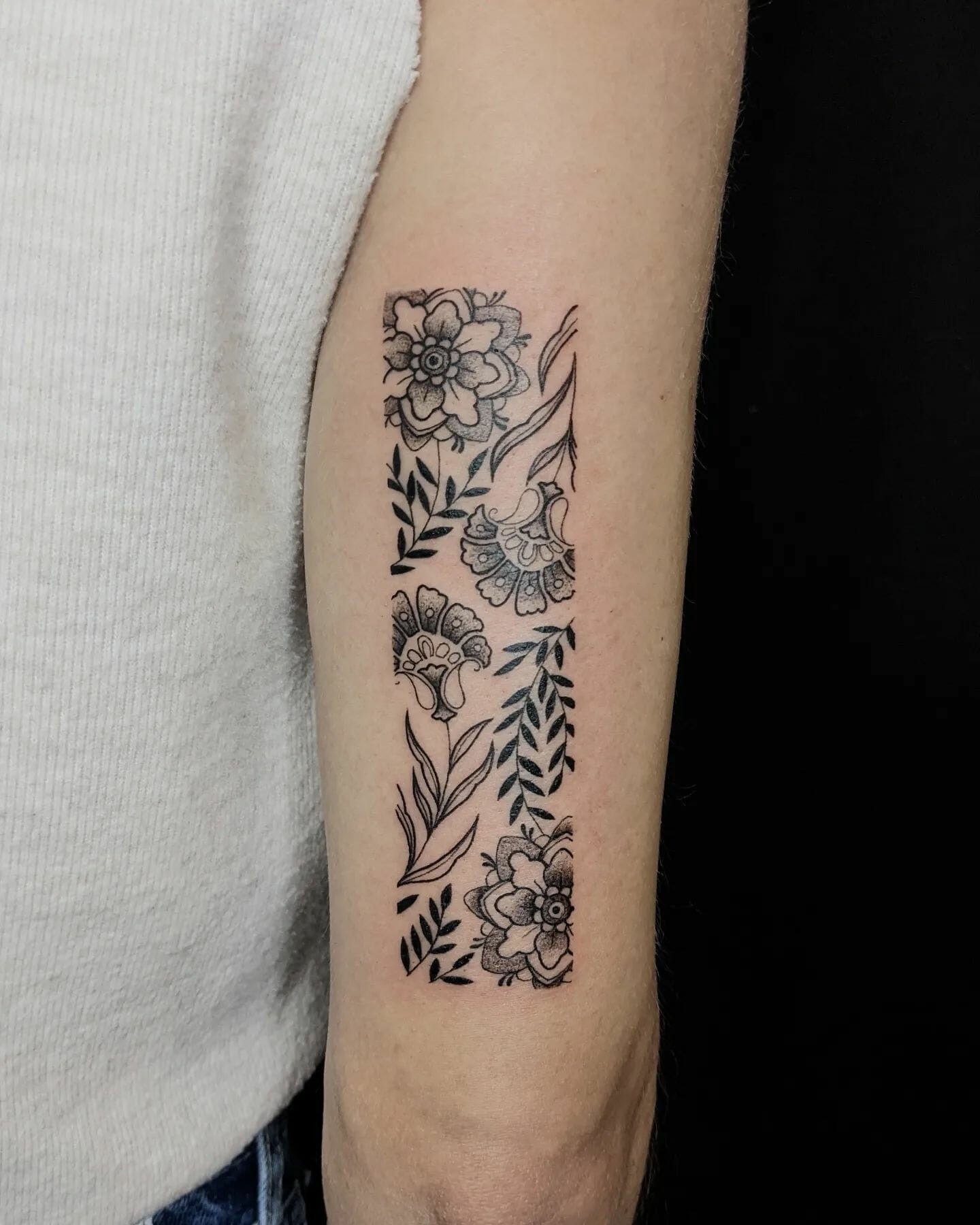 Floral-themed Stylish Rectangle Tattoo Design