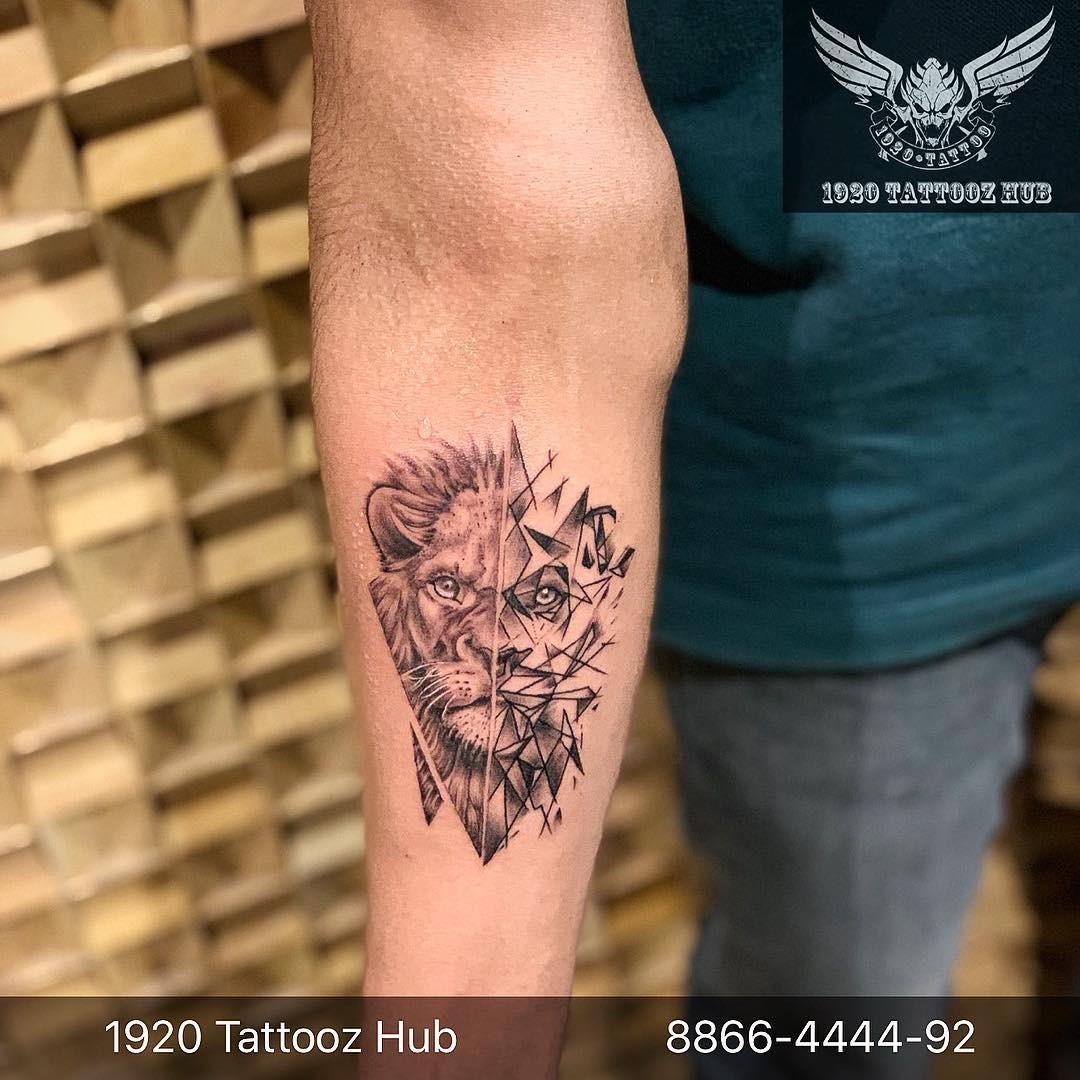 Triangular Geometric Lion Tattoo Design