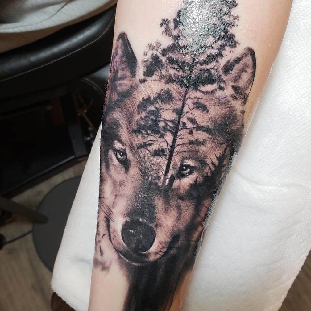 Wolf Designed Tattoo For Nephew