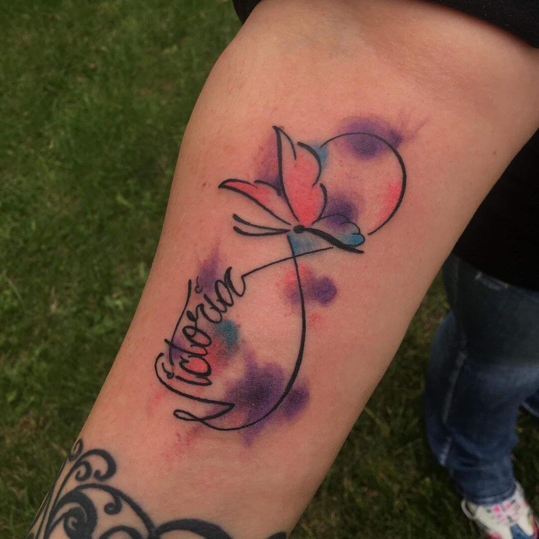 Cute Watercolour Name Infinity Tattoo Designs