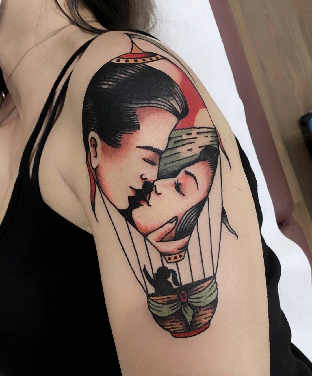 A Romantic Couple Hot Air Balloon Tattoo