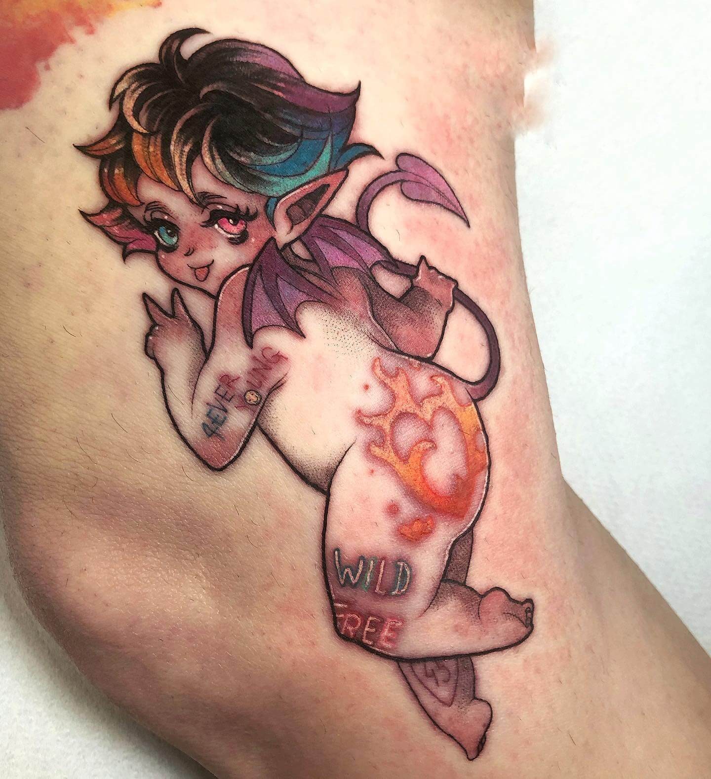 Colorful Baby Centaur Tattoo With A Devil Tail