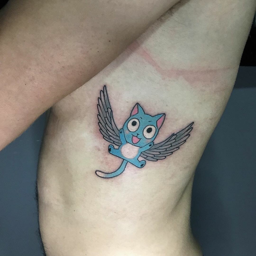 Side Happy Cat Fairy Tail Tattoo