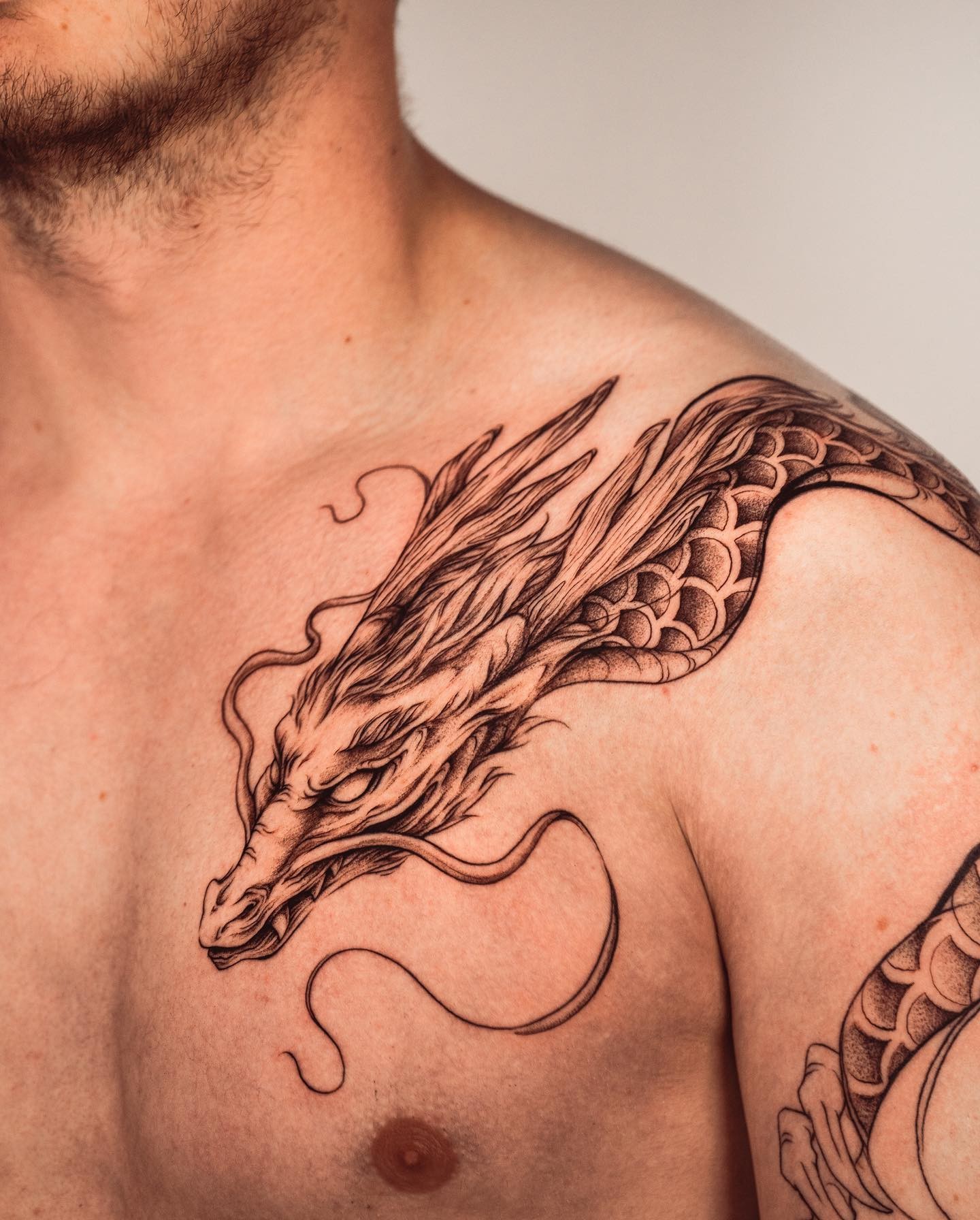 Dragon Chest Tattoo Idea For Men