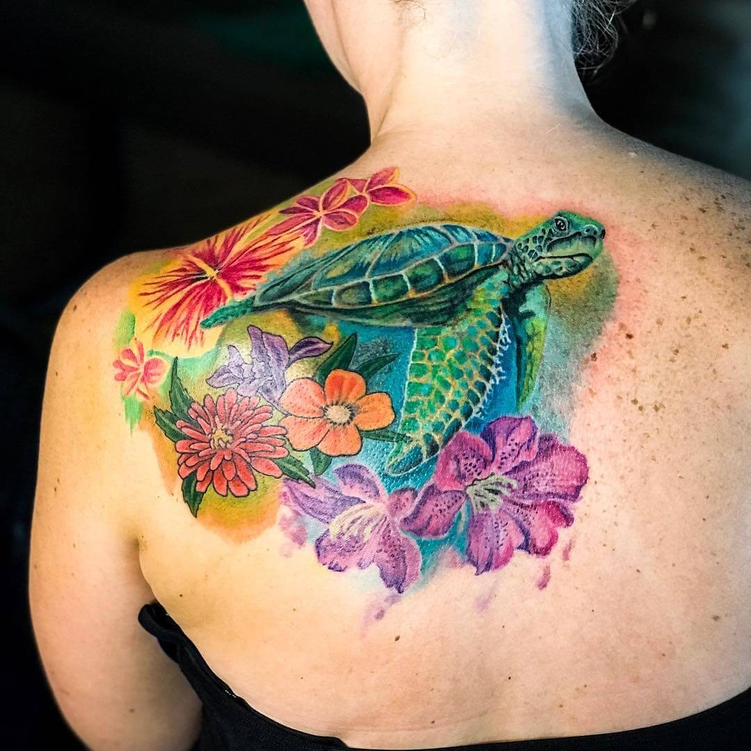 Colorful Sea Turtle Tattoo