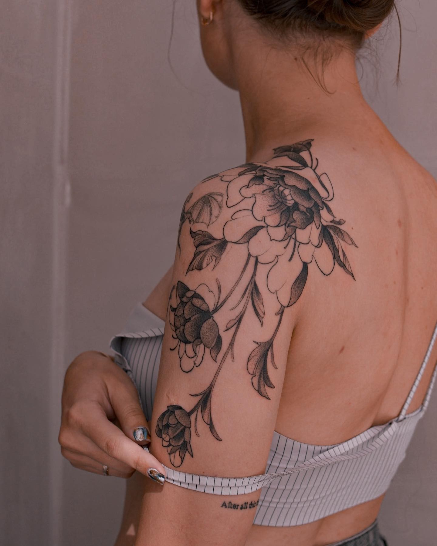 Gorgeous Shoulder Japanese Peony Tattoo Design