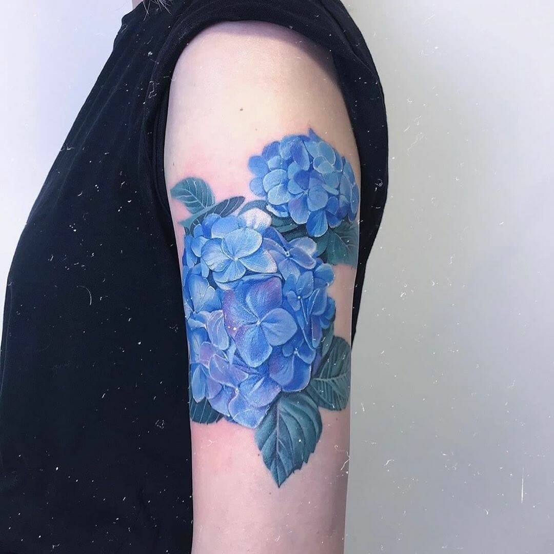 Blue Hydrangea Flower Tattoo