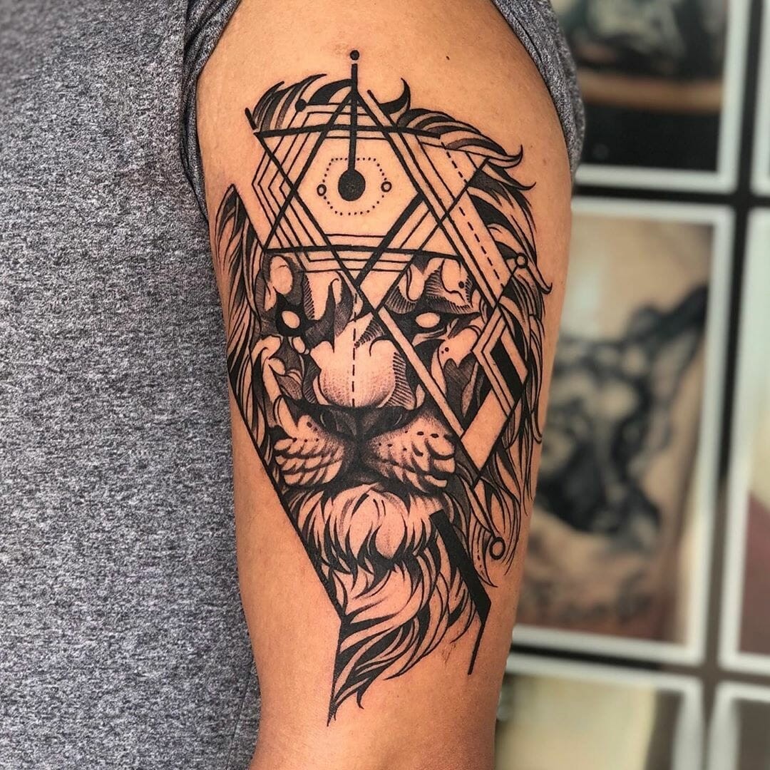 Geometric Lion Tattoo On Shoulder