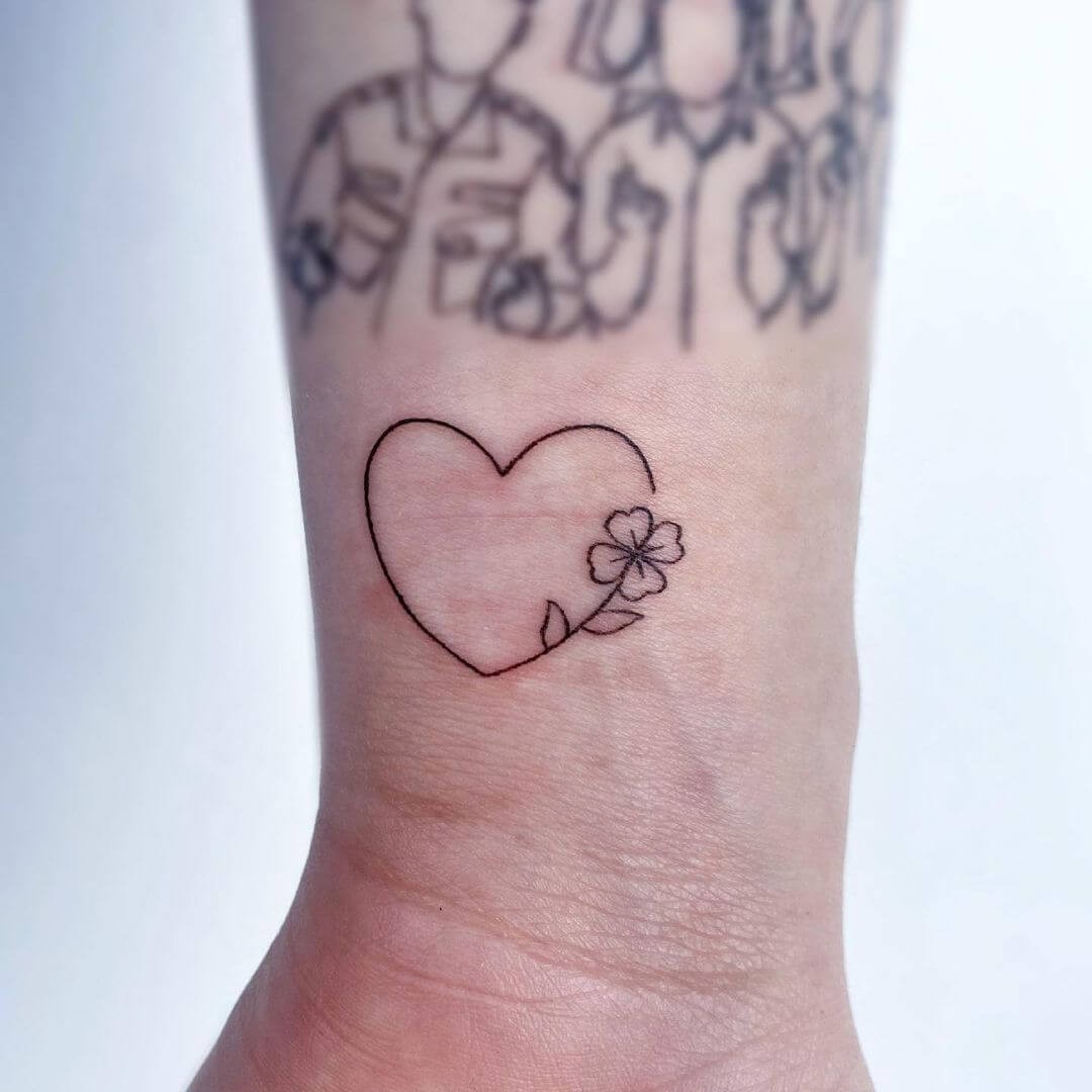 Four Leaf Clover With Heart Tattoo