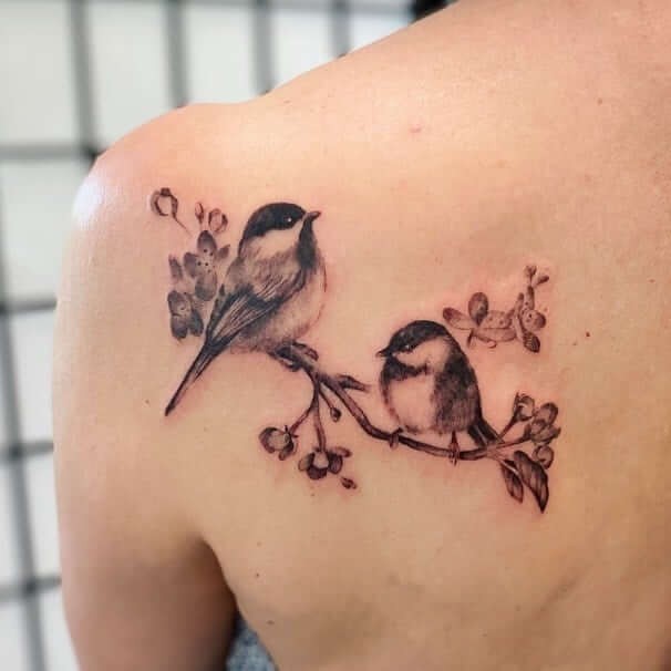 Little  Chickadees With Cherry Blossoms Tattoo