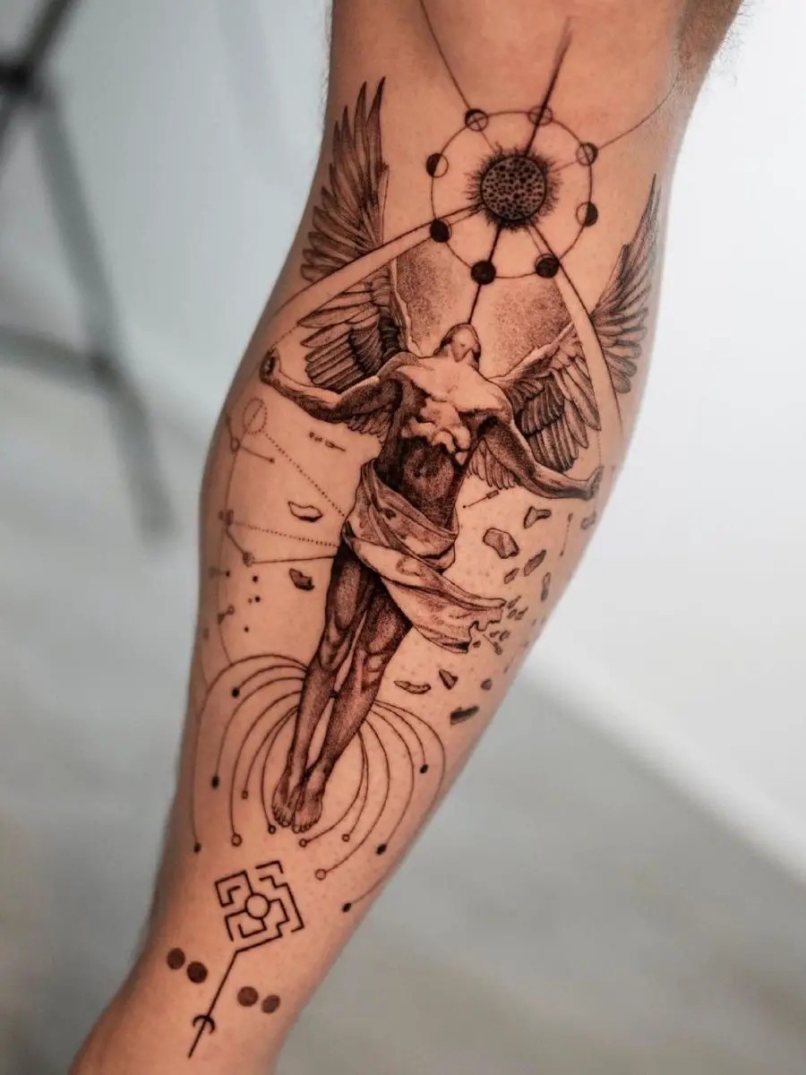 A Complex Graphic Icarus Tattoo