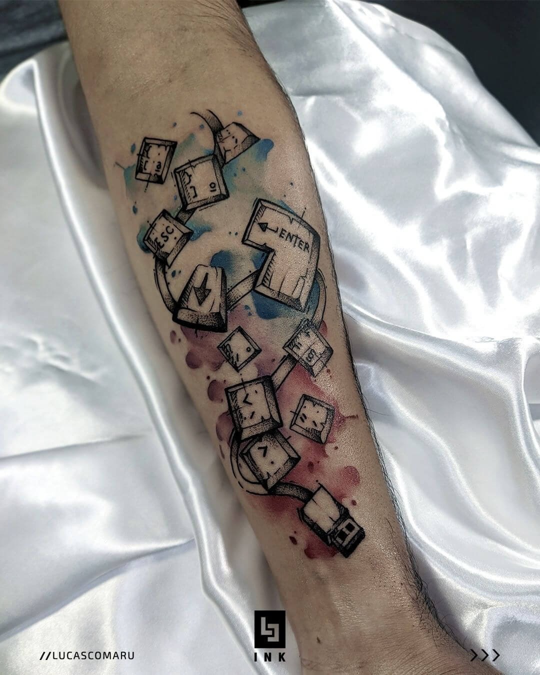 Distorted Keyboard Watercolour Tattoo