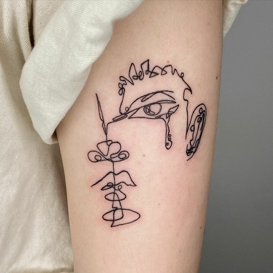 Complicated Abstract Woman Face Tattoo