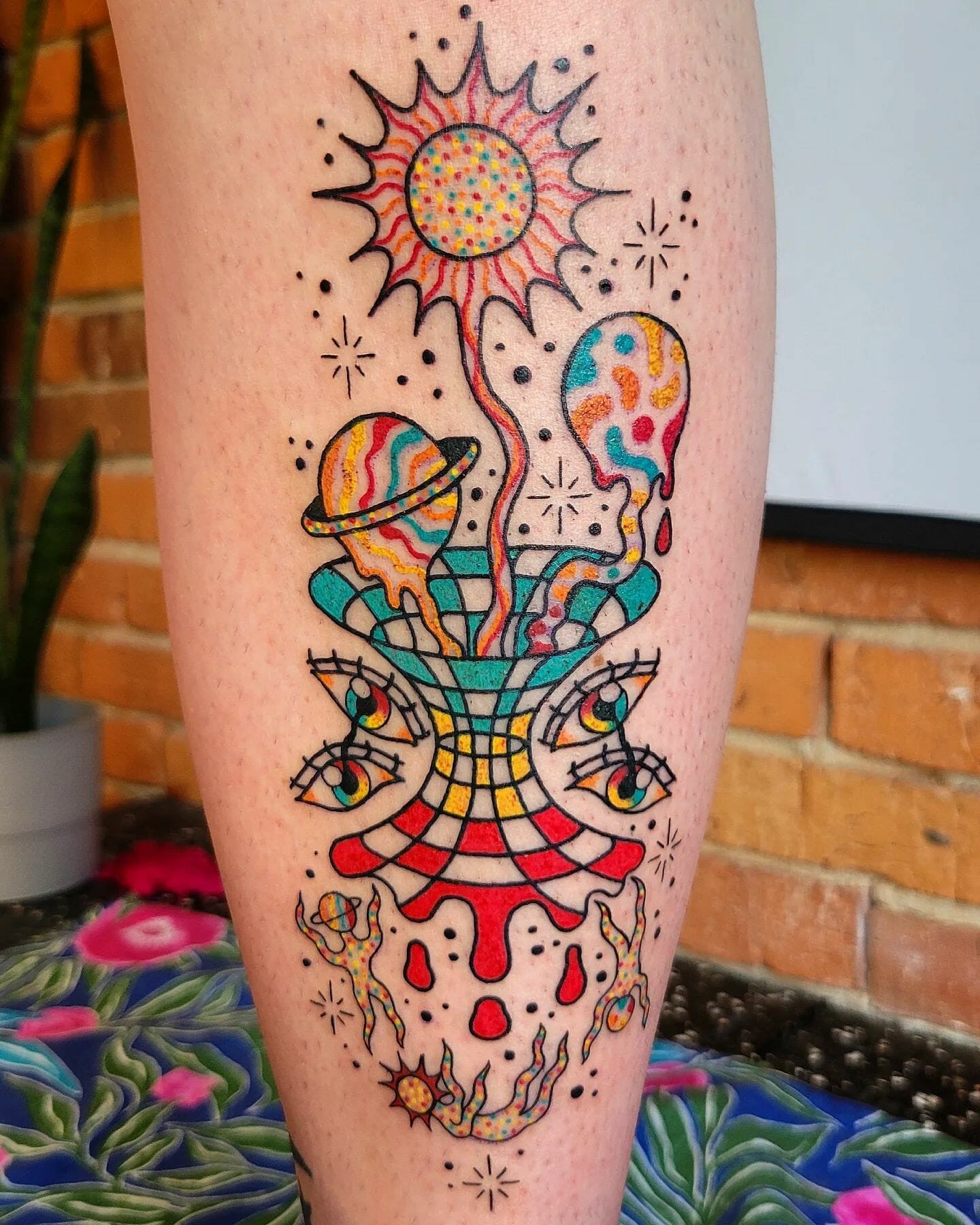 Trippy Space Theme Tattoo Forearm