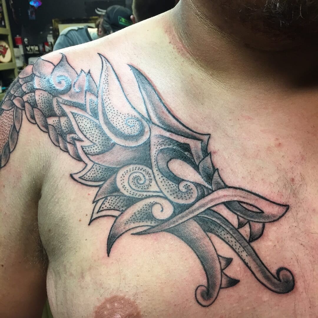 Celtic Dragons Tattoo On Upper Torso & Chest